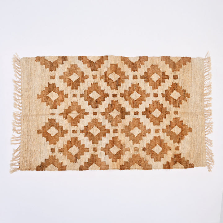 Mocha Mosaic Cotton & Jute Rug – 3x5 ft | Handwoven Natural Blend