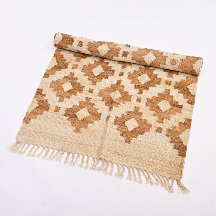 Mocha Mosaic Cotton & Jute Rug – 3x5 ft | Handwoven Natural Blend