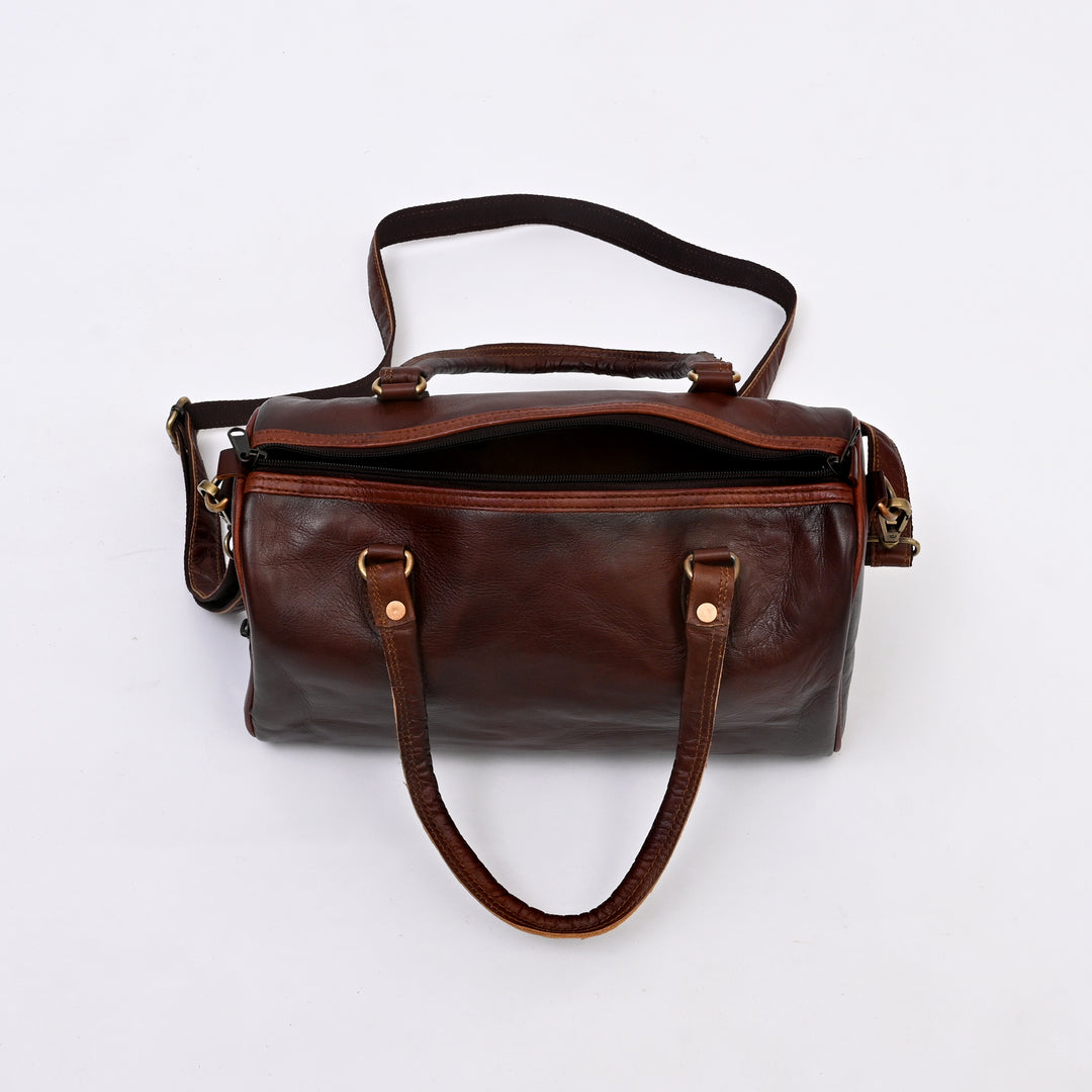 Handcrafted Leather Duffle Bag | Dark Brown | Compact & Functional Travel Companion