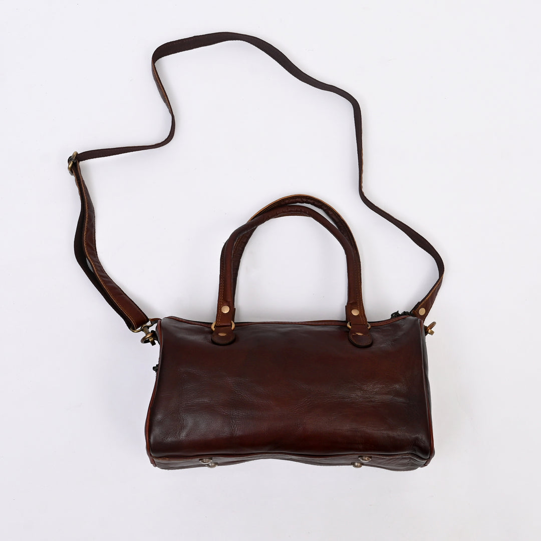 Handcrafted Leather Duffle Bag | Dark Brown | Compact & Functional Travel Companion