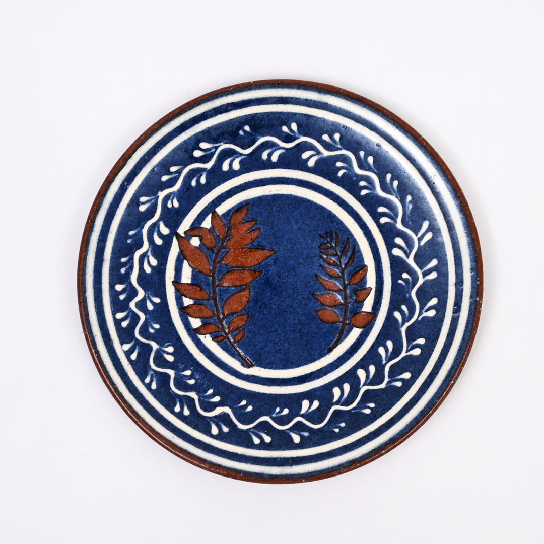 Handmade Terracotta Serving Plate | Blue & White Slip with Transparent Glaze