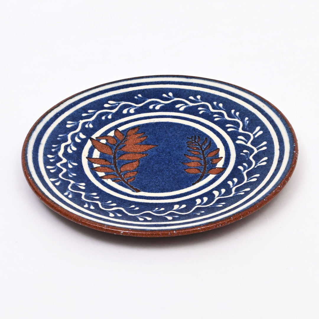 Handmade Terracotta Serving Plate | Blue & White Slip with Transparent Glaze