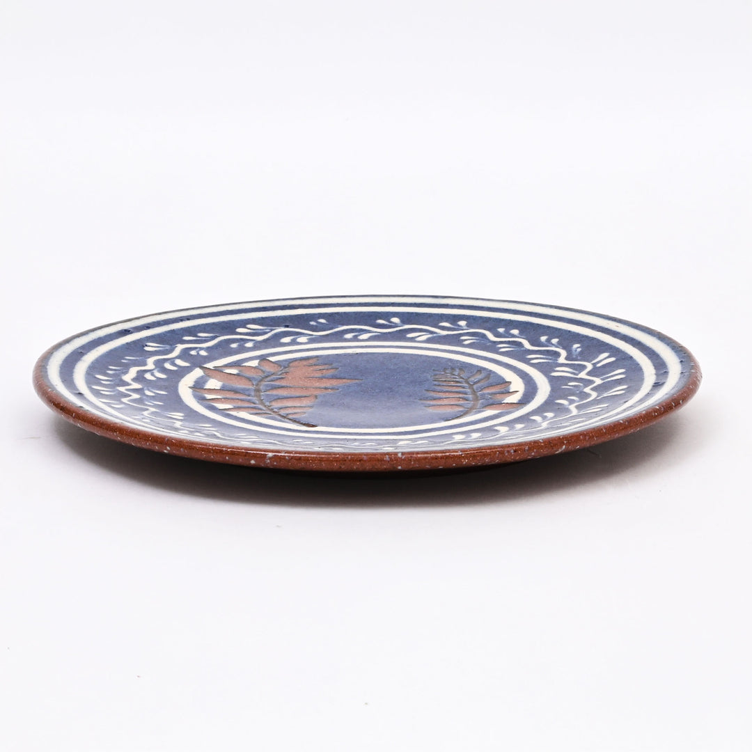 Handmade Terracotta Serving Plate | Blue & White Slip with Transparent Glaze