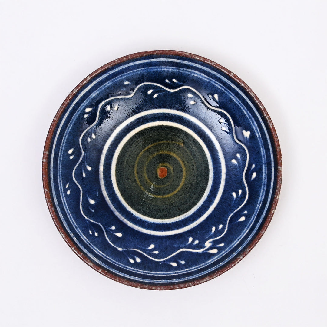 Handmade Terracotta Saucer Plate | Hand Painted Blue Slip with Transparent Glaze