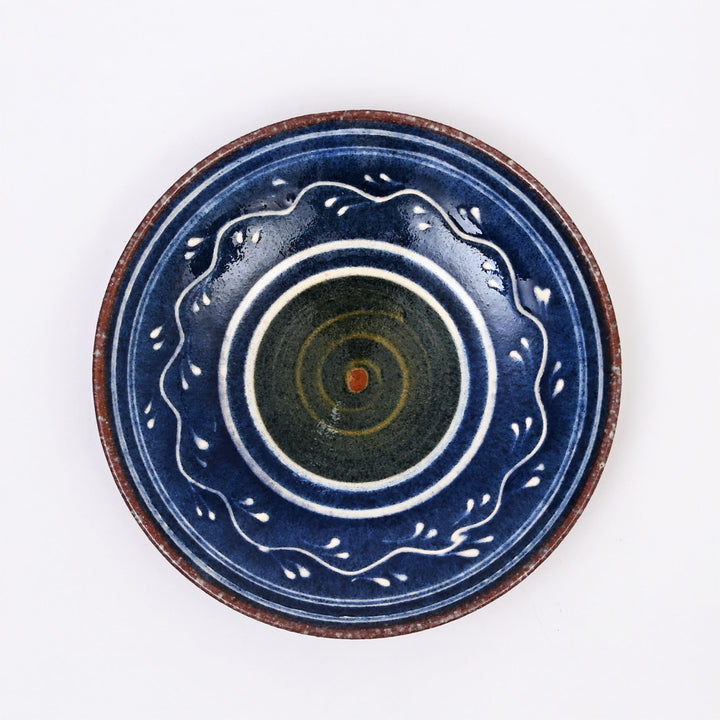 Handmade Terracotta Saucer Plate | Hand Painted Blue Slip with Transparent Glaze