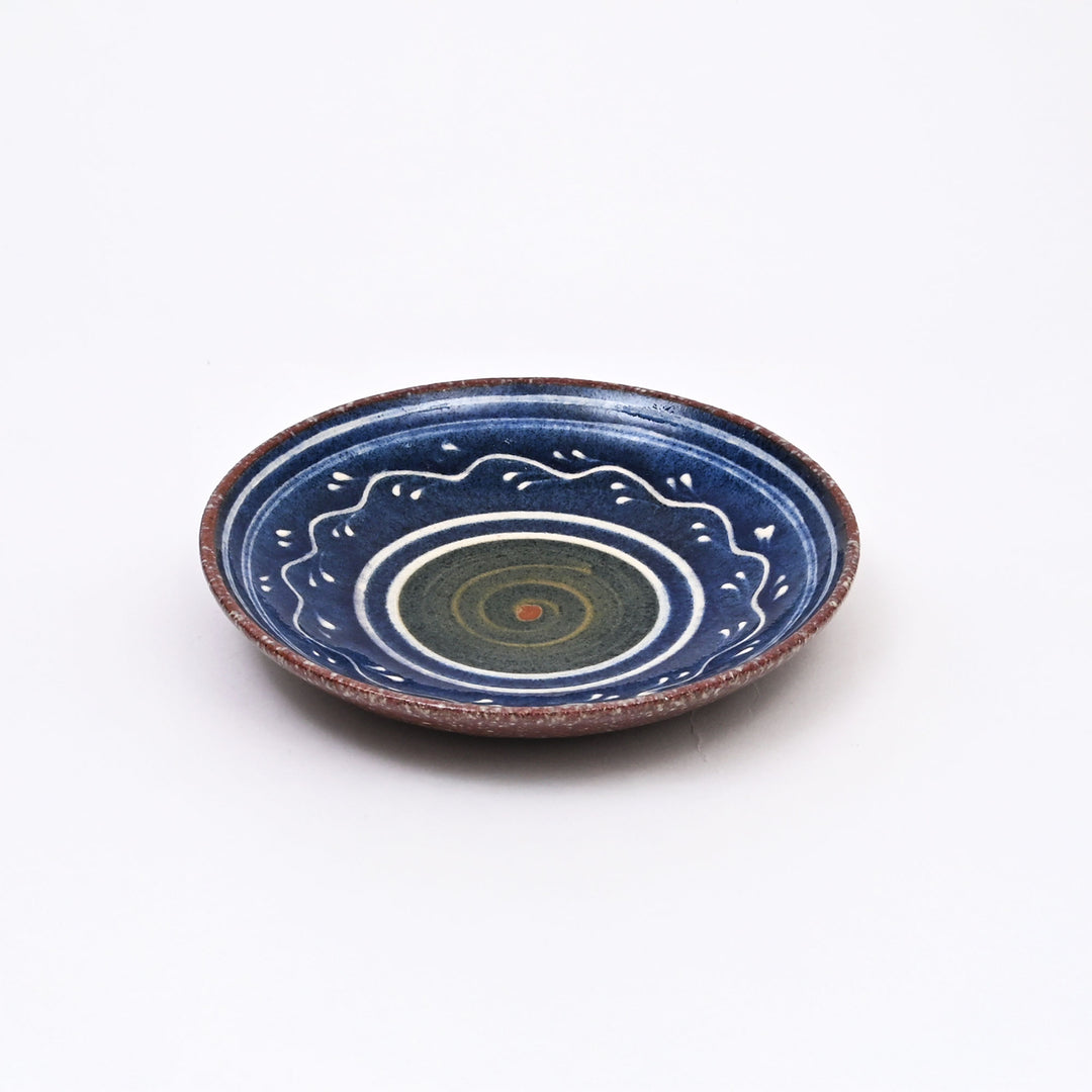 Handmade Terracotta Saucer Plate | Hand Painted Blue Slip with Transparent Glaze