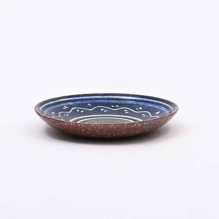 Handmade Terracotta Saucer Plate | Hand Painted Blue Slip with Transparent Glaze