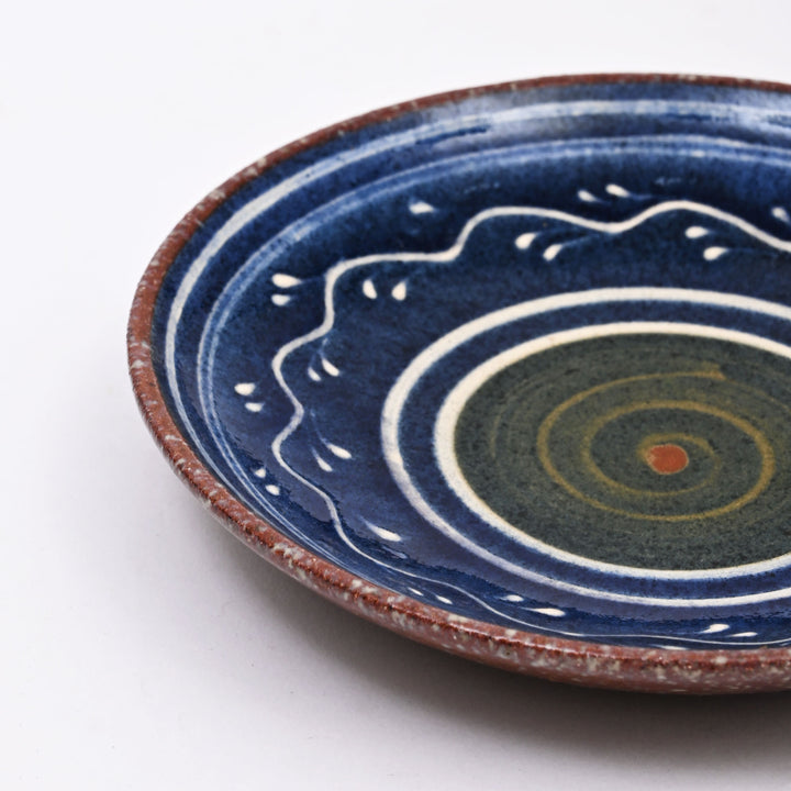 Handmade Terracotta Saucer Plate | Hand Painted Blue Slip with Transparent Glaze