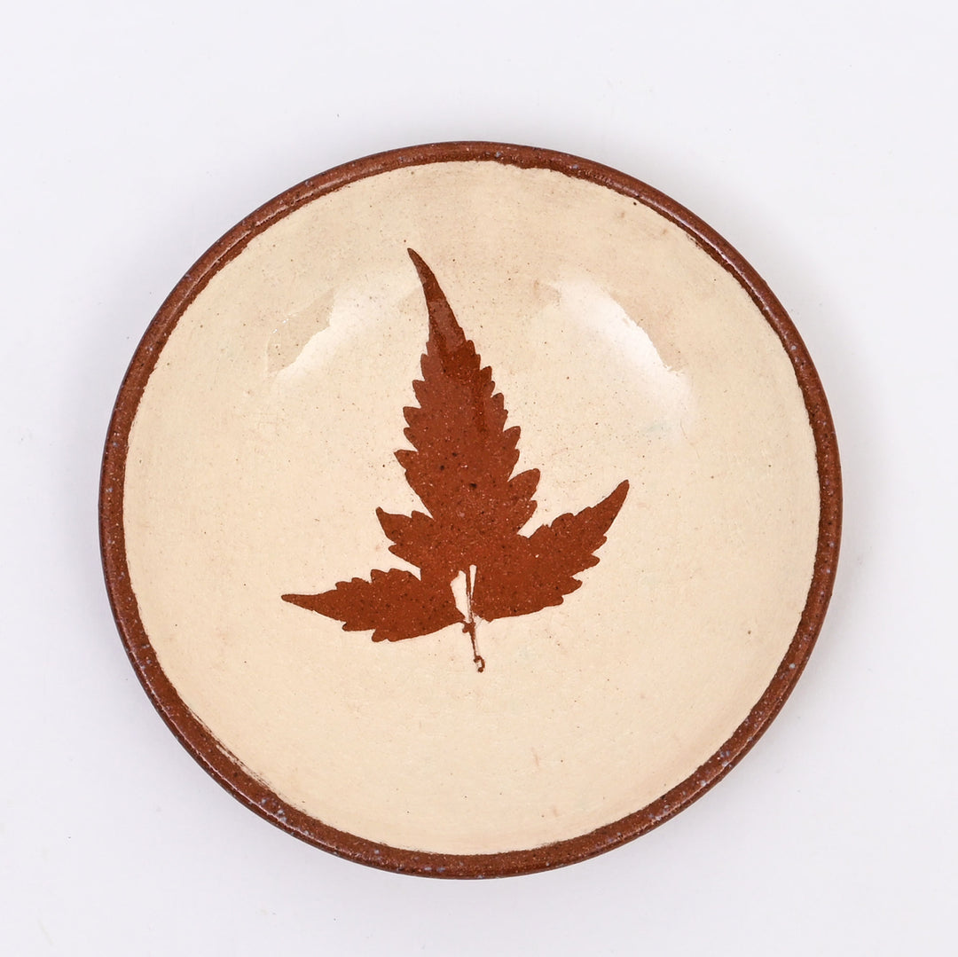 Handmade Terracotta Saucer Plate | Leaf Motif in White Slip with Transparent Glaze