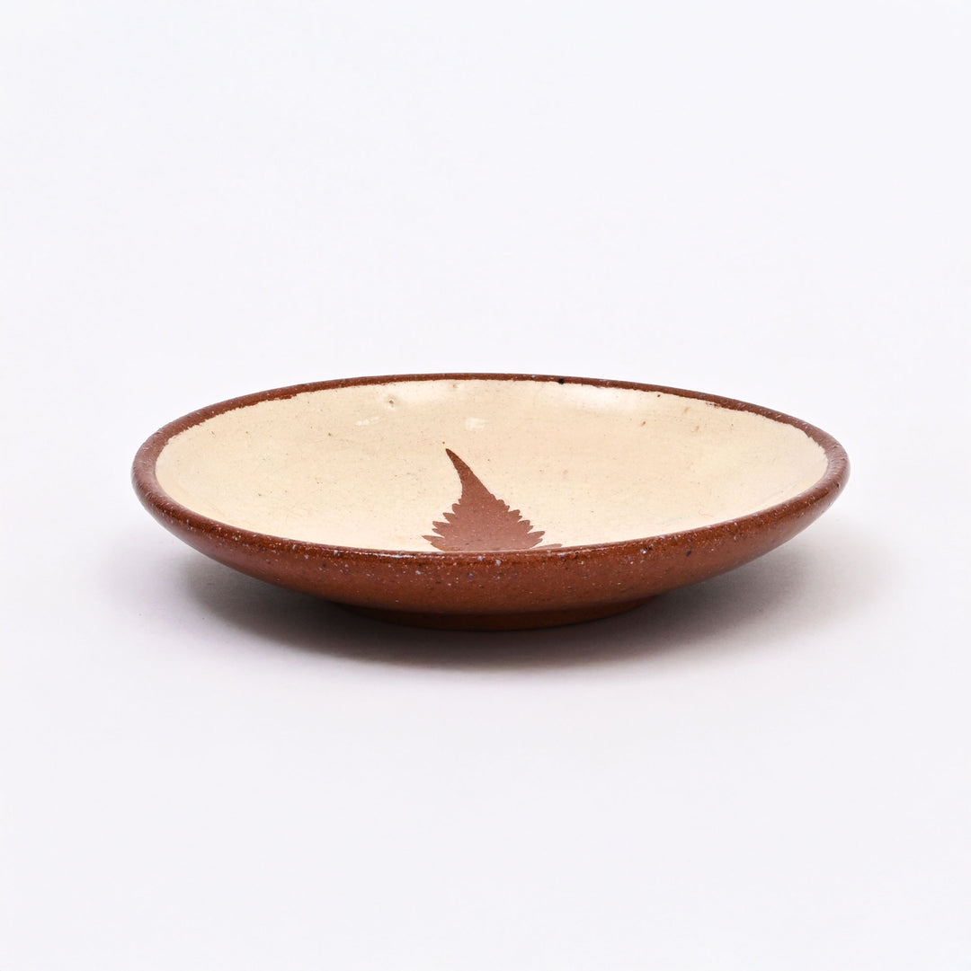 Handmade Terracotta Saucer Plate | Leaf Motif in White Slip with Transparent Glaze