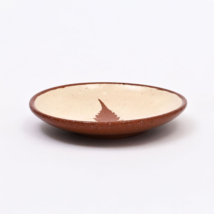 Handmade Terracotta Saucer Plate | Leaf Motif in White Slip with Transparent Glaze