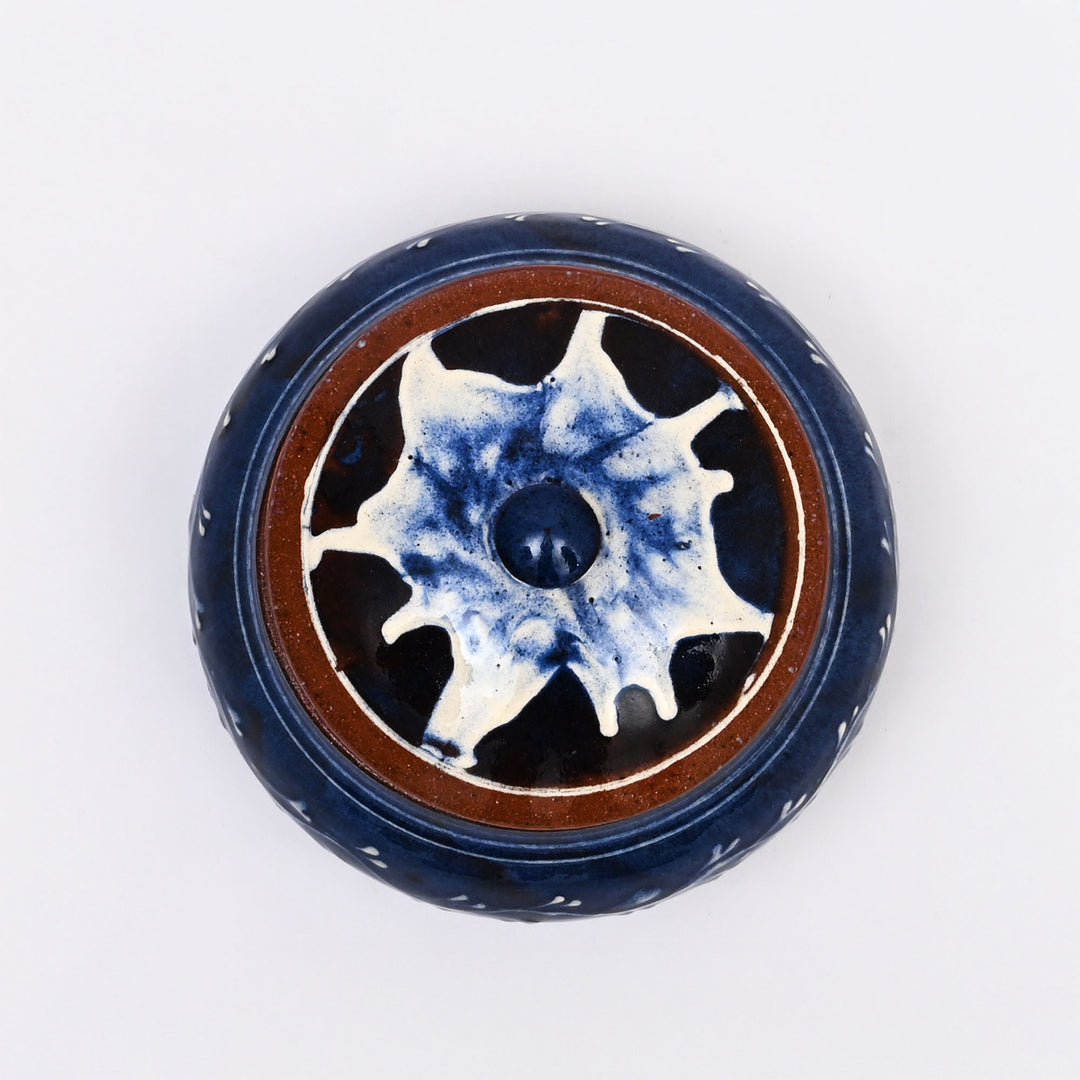 Handmade Terracotta Handi | White & Blue Slip with Transparent Glaze | Traditional Clay Pot with Artistic Detailing