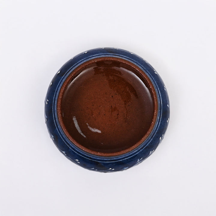 Handmade Terracotta Handi | White & Blue Slip with Transparent Glaze | Traditional Clay Pot with Artistic Detailing