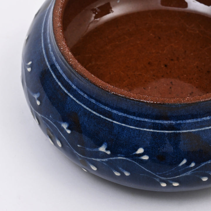 Handmade Terracotta Handi | White & Blue Slip with Transparent Glaze | Traditional Clay Pot with Artistic Detailing