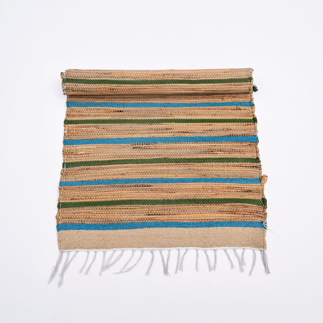 Handwoven Water Hyacinth & Cotton Prayer Mat | Multicolor Natural Comfort