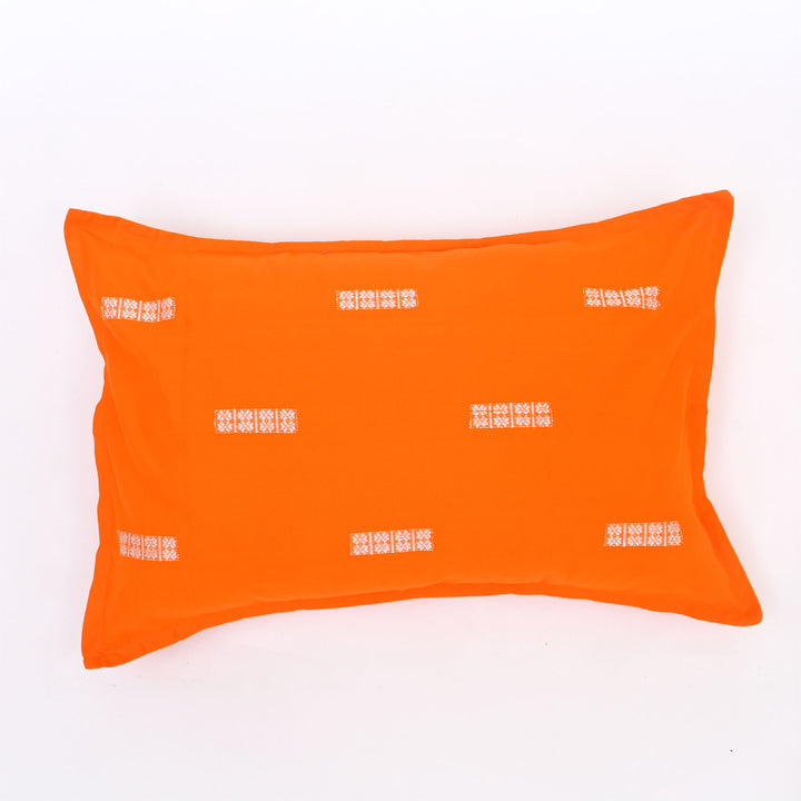 Handwoven King|Size Bedsheet Set | Orange & White | Includes 2 Pillow Covers