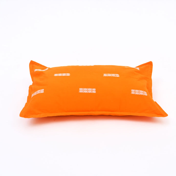Handwoven King|Size Bedsheet Set | Orange & White | Includes 2 Pillow Covers