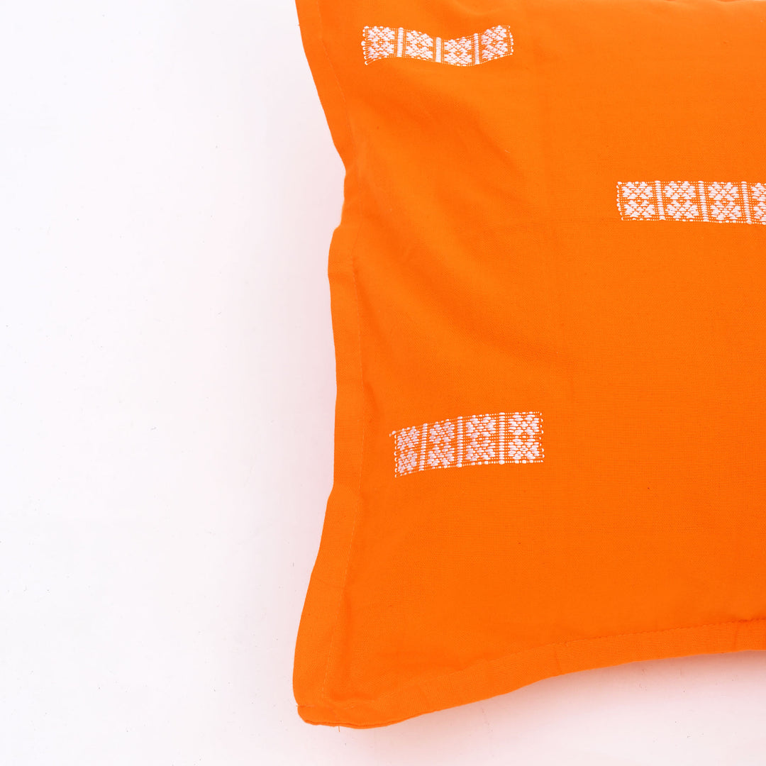 Handwoven King|Size Bedsheet Set | Orange & White | Includes 2 Pillow Covers