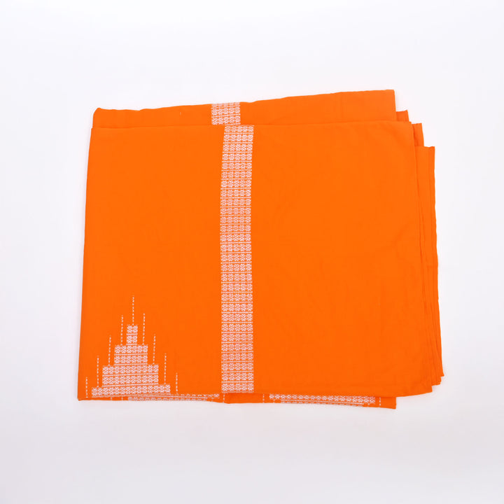 Handwoven King|Size Bedsheet Set | Orange & White | Includes 2 Pillow Covers