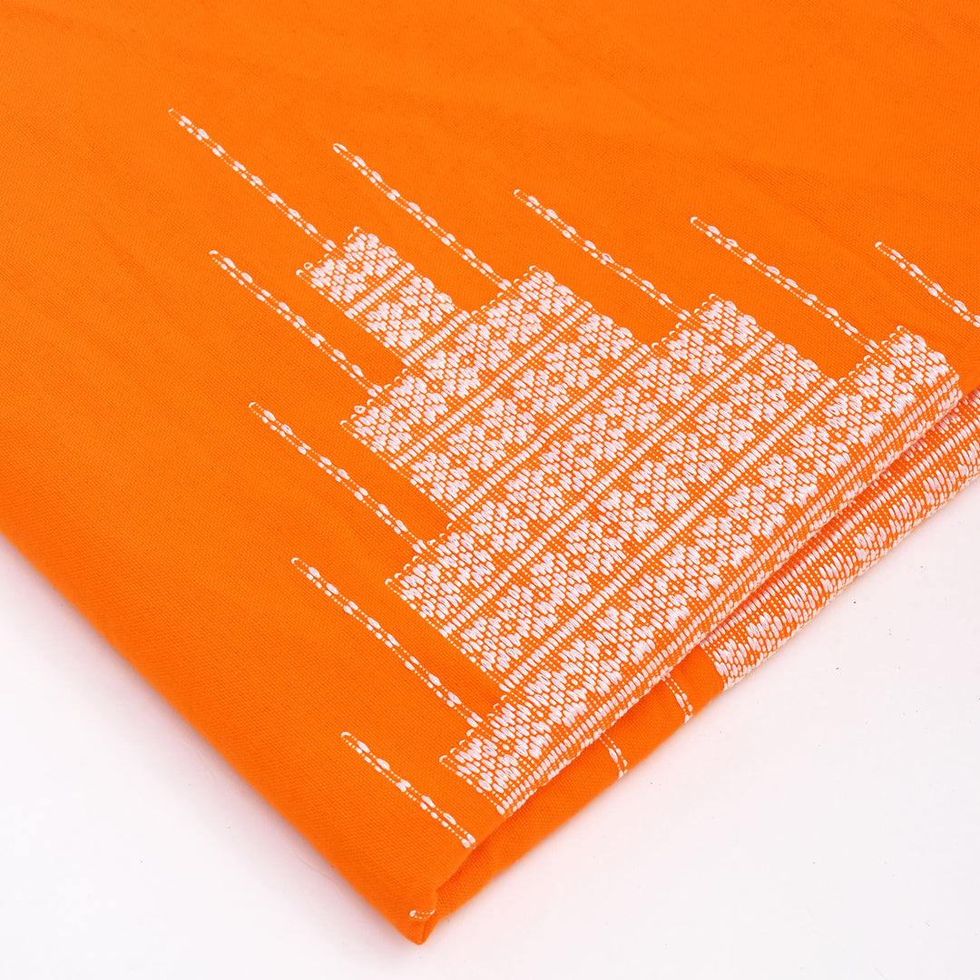 Handwoven King|Size Bedsheet Set | Orange & White | Includes 2 Pillow Covers