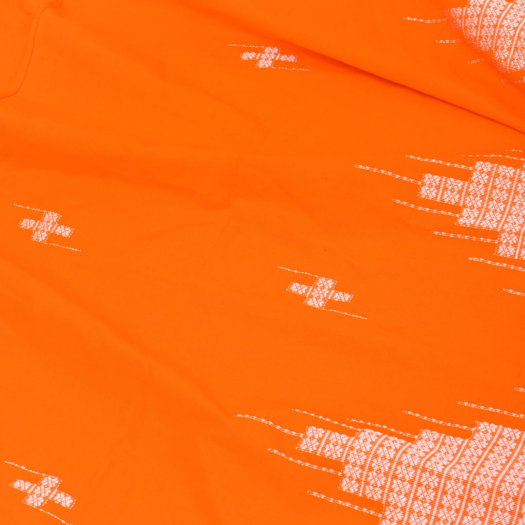 Handwoven King|Size Bedsheet Set | Orange & White | Includes 2 Pillow Covers