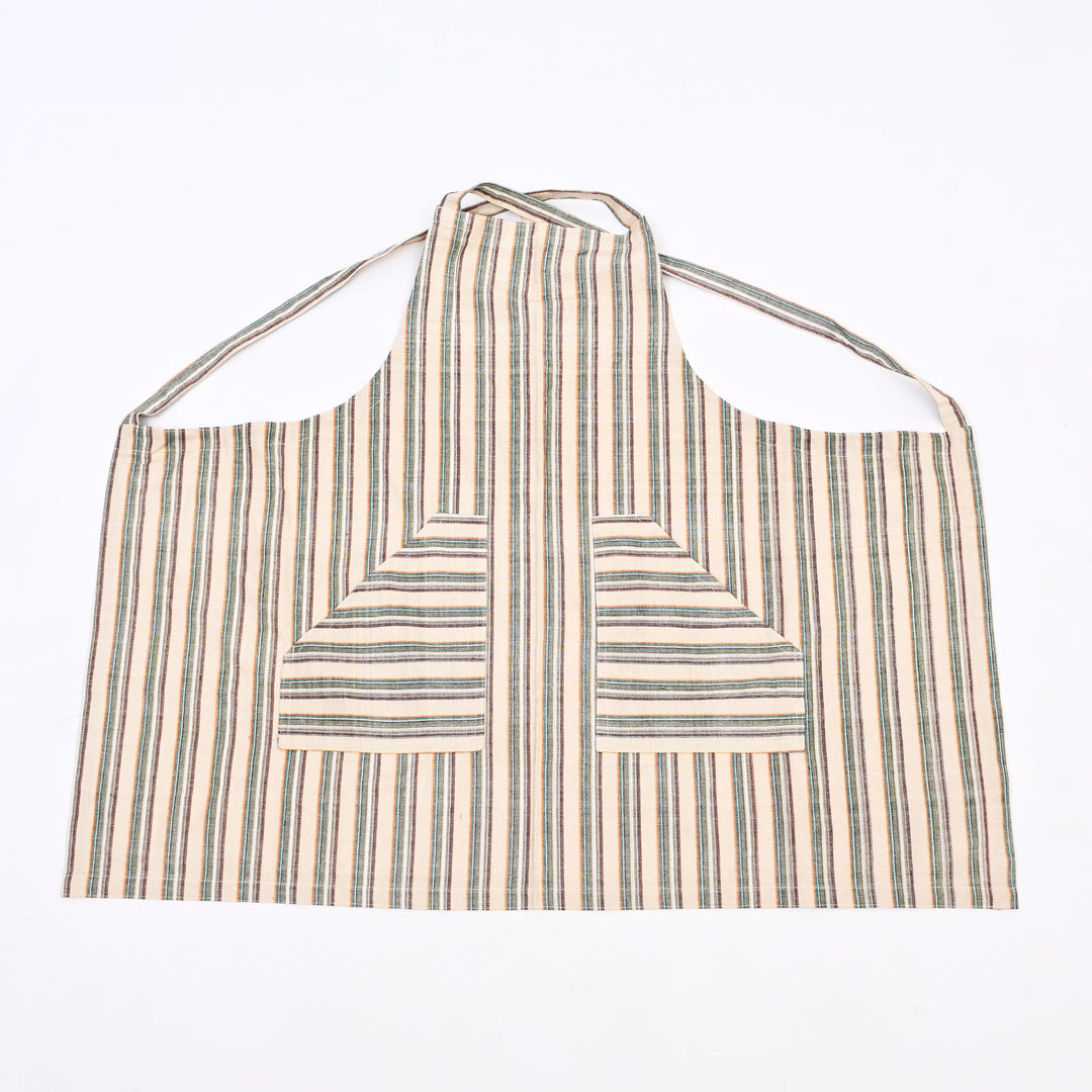 Set of 4 Handloom Cotton Aprons | Checked Design with Front Pockets