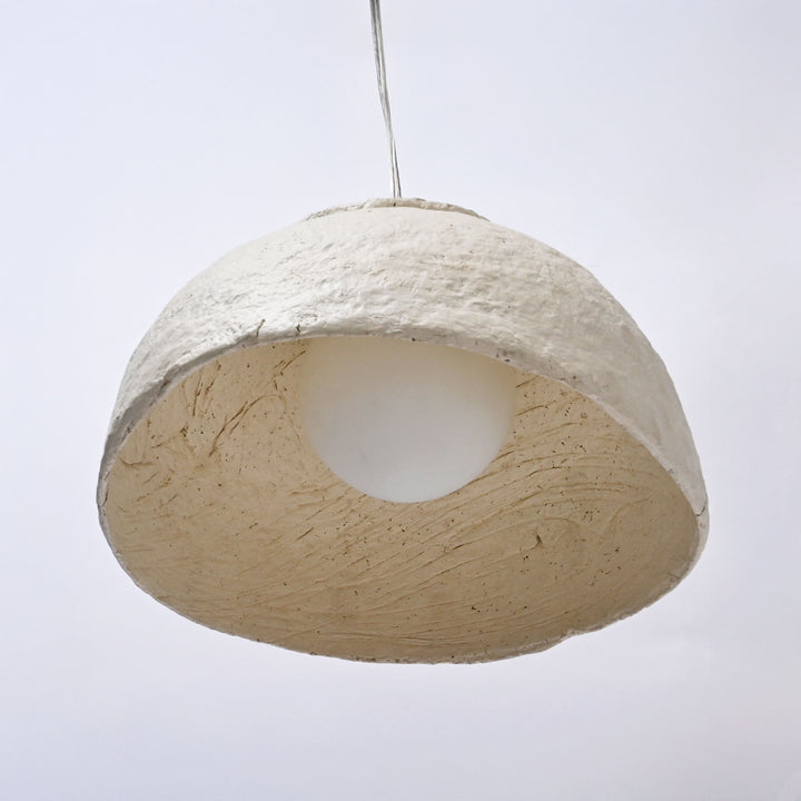 Handcrafted Paper Mache Pendant Light | White