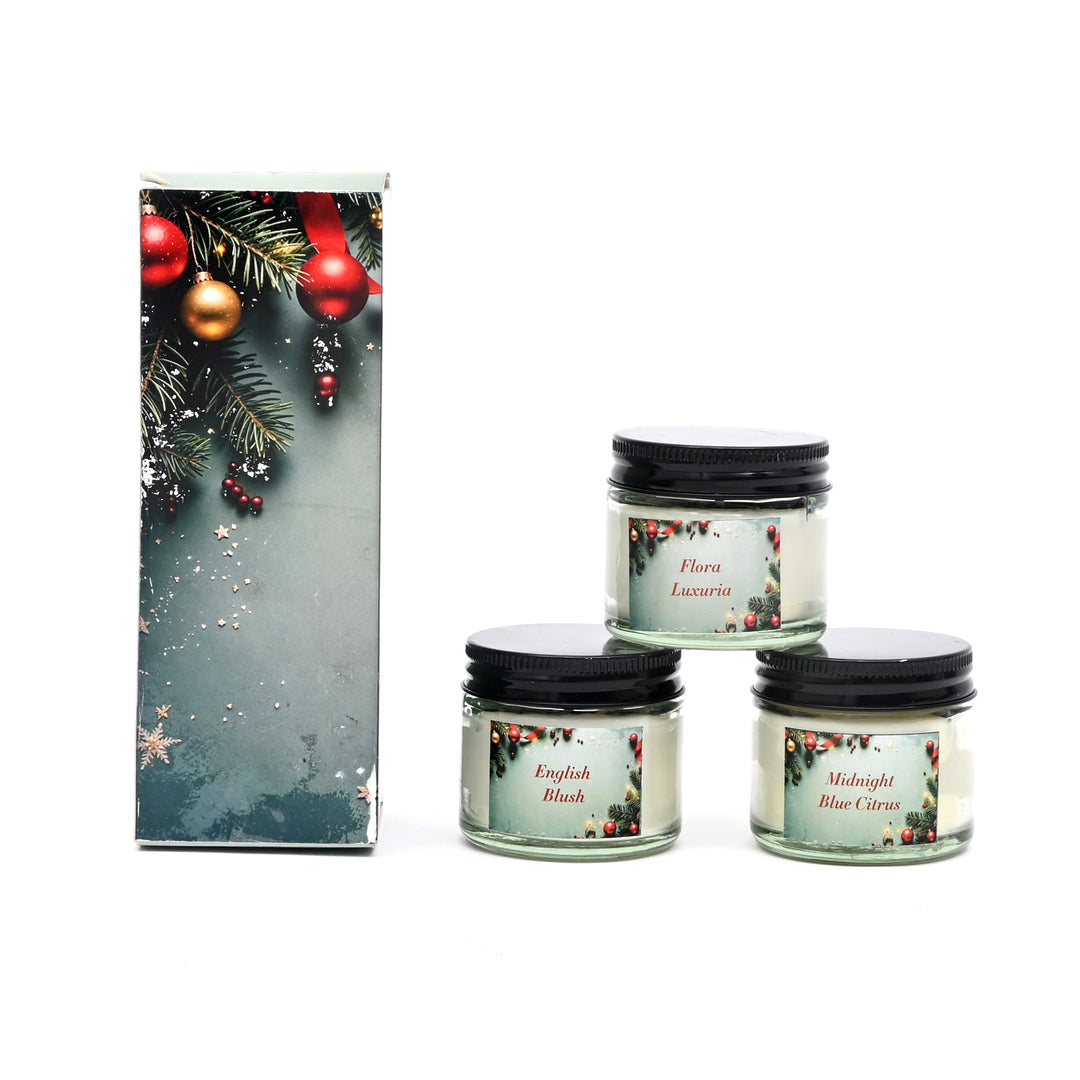 Christmas Decorative Candles | 60 ML Jars with Black Lid
