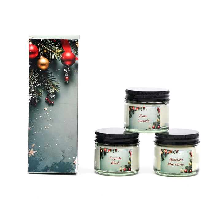 Christmas Decorative Candles | 60 ML Jars with Black Lid