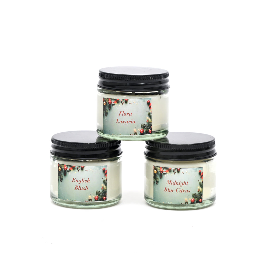 Christmas Decorative Candles | 60 ML Jars with Black Lid