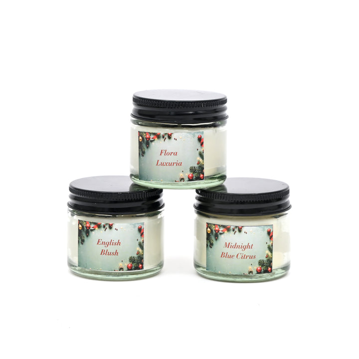 Christmas Decorative Candles | 60 ML Jars with Black Lid