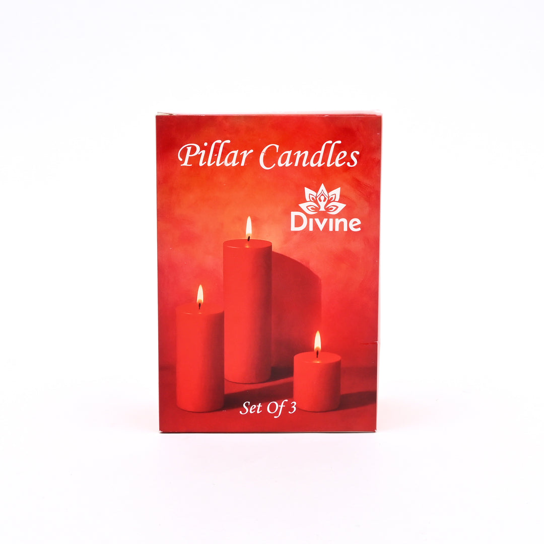 Christmas Pillar Candle (Non-Scented) | Red Decorative Holiday Candles, 3.5 x 5 x 7.5 Inch