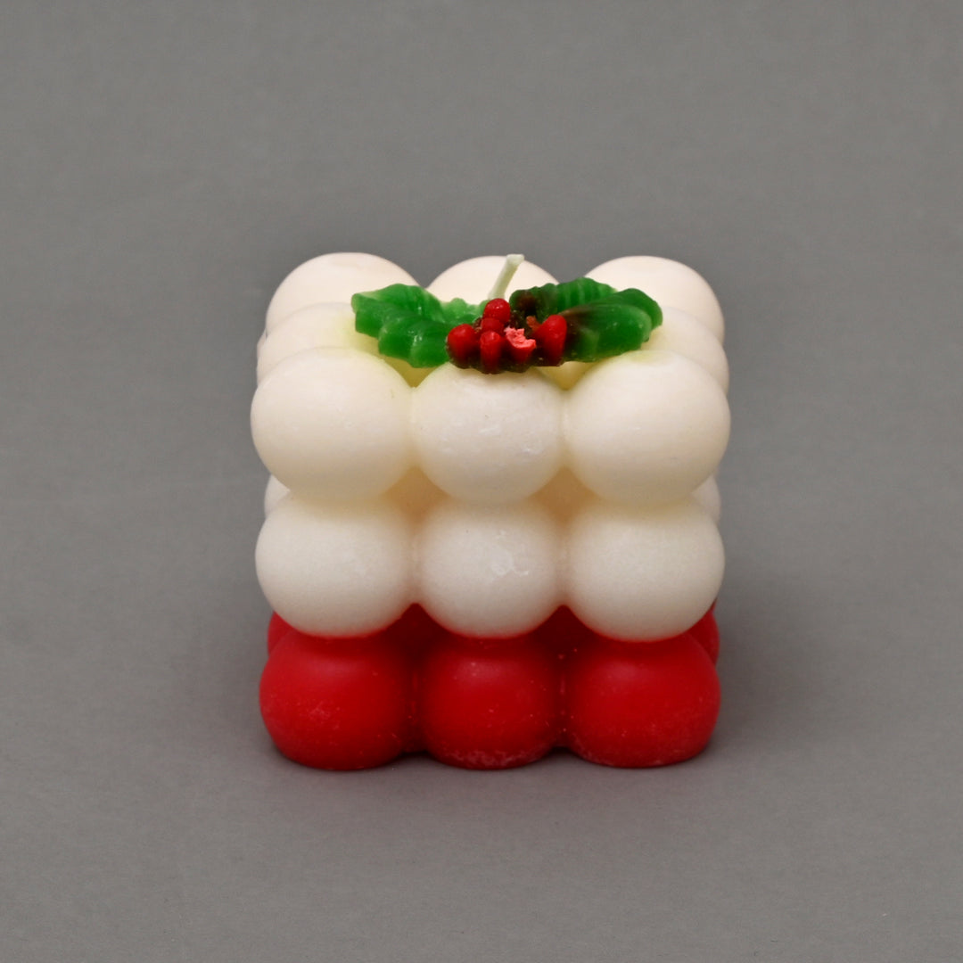 Christmas Bubble Candle | Red & White Decorative Cube Candle | 3.2x3.2x3.5 Inch