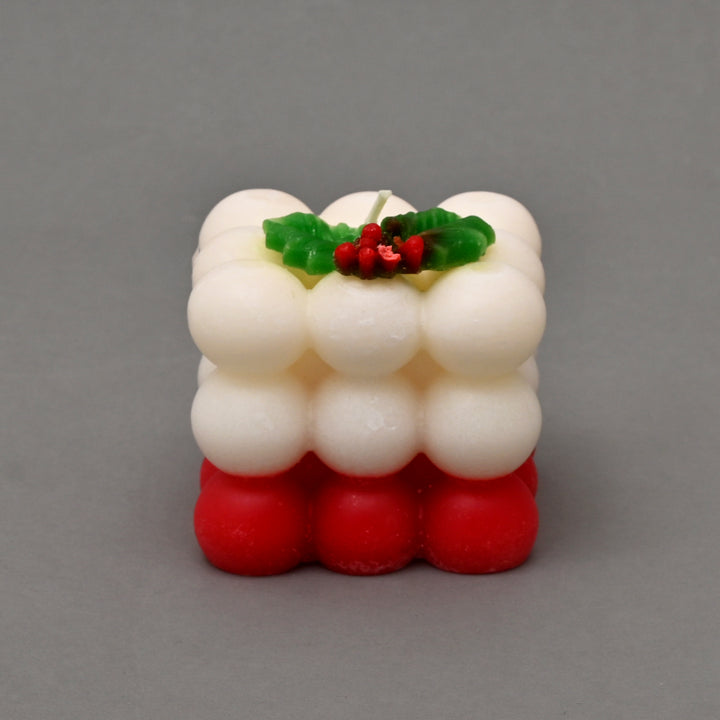 Christmas Bubble Candle | Red & White Decorative Cube Candle | 3.2x3.2x3.5 Inch