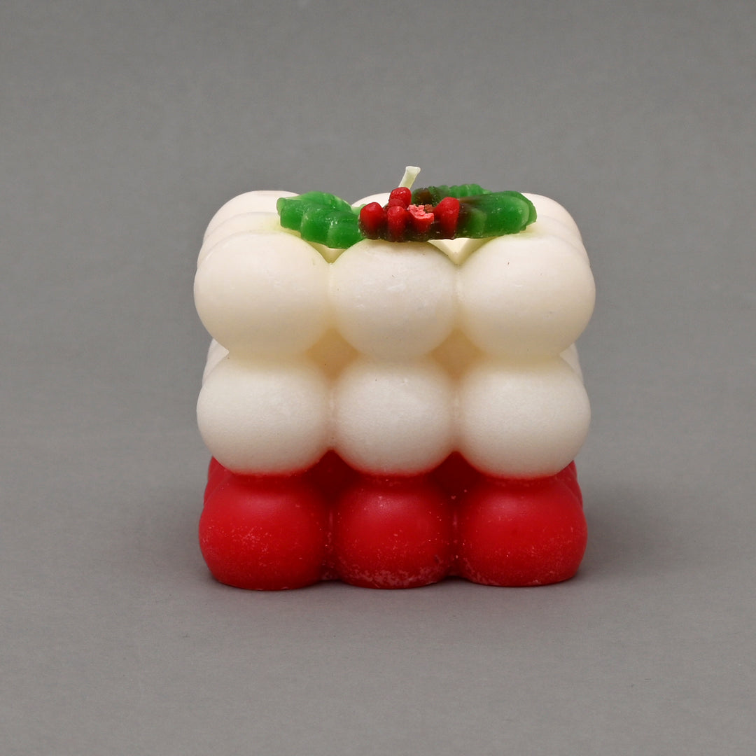 Christmas Bubble Candle | Red & White Decorative Cube Candle | 3.2x3.2x3.5 Inch