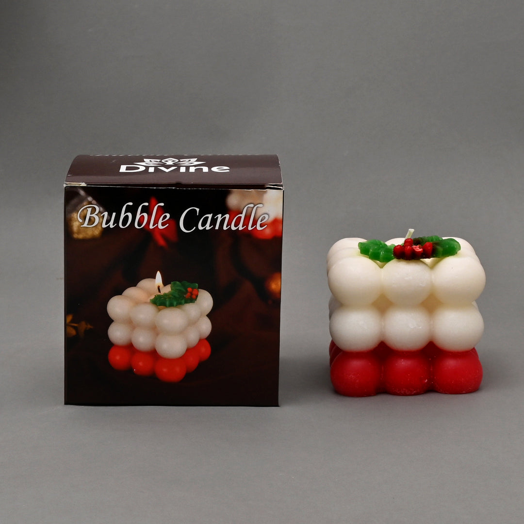 Christmas Bubble Candle | Red & White Decorative Cube Candle | 3.2x3.2x3.5 Inch