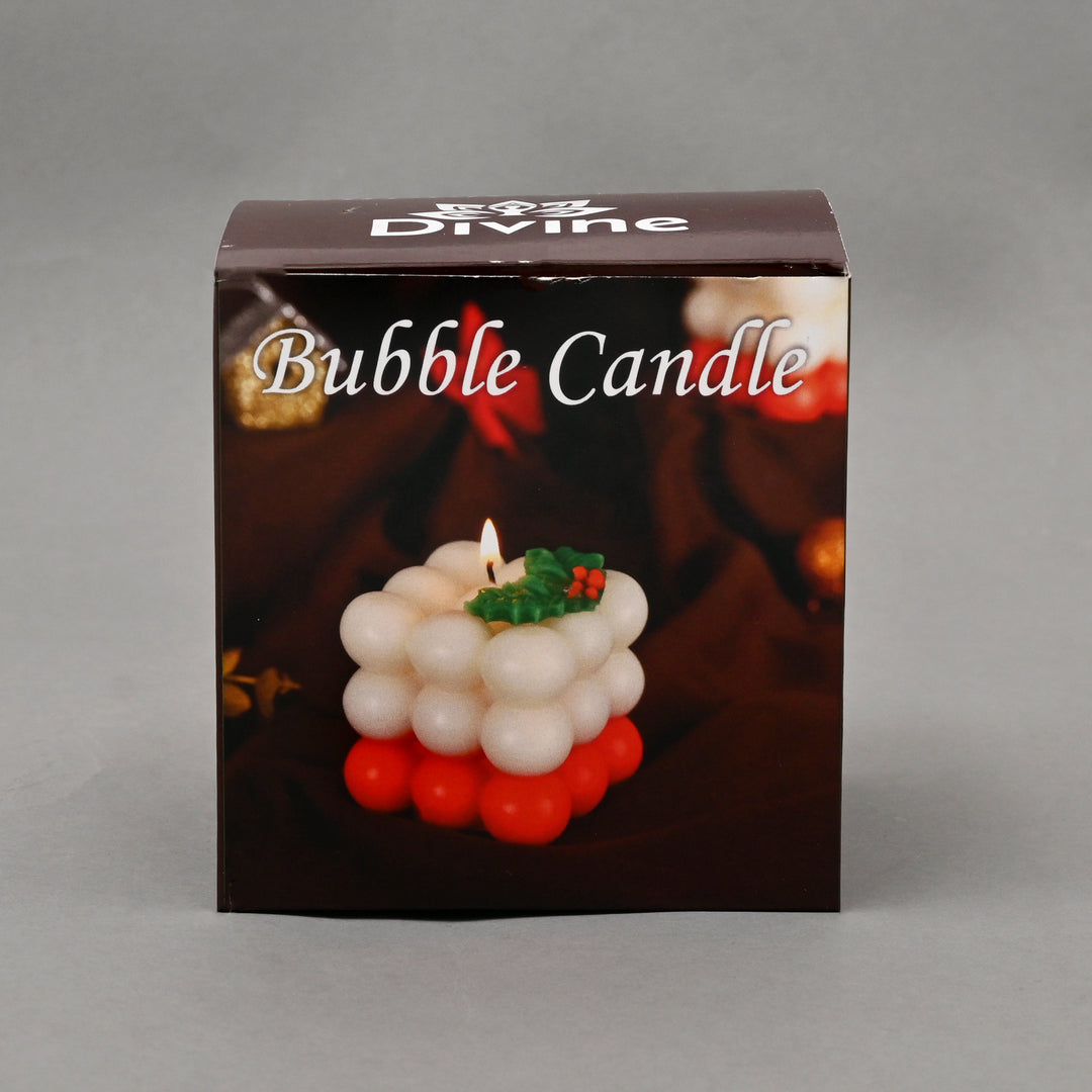 Christmas Bubble Candle | Red & White Decorative Cube Candle | 3.2x3.2x3.5 Inch