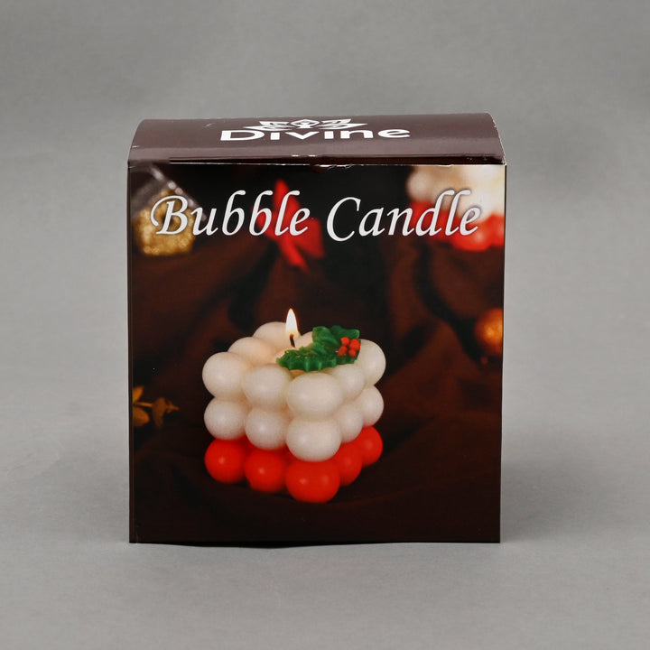 Christmas Bubble Candle | Red & White Decorative Cube Candle | 3.2x3.2x3.5 Inch