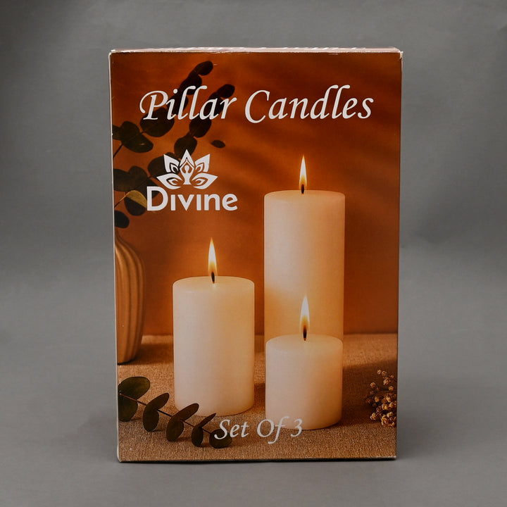 Christmas Pillar Candle (Non-Scented) | White Decorative Holiday Candles, 3.5 x 5 x 7.5 Inch