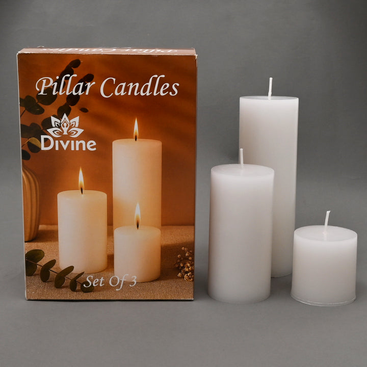 Christmas Pillar Candle (Non-Scented) | White Decorative Holiday Candles, 3.5 x 5 x 7.5 Inch