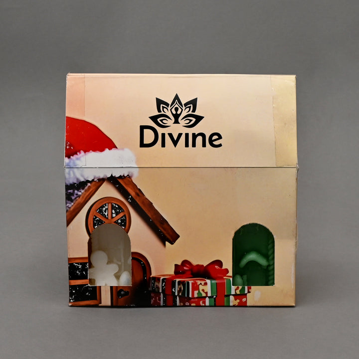Christmas House Candle (Non-Scented) | White & Green Decorative Holiday Candles, 2 x 4.5 x 5 Inch