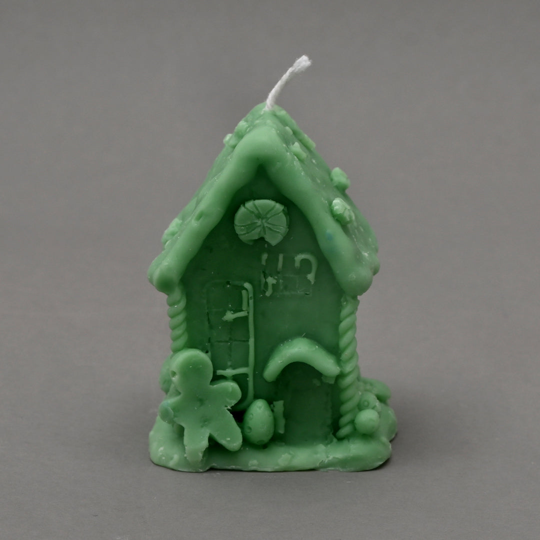 Christmas House Candle (Non-Scented) | White & Green Decorative Holiday Candles, 2 x 4.5 x 5 Inch