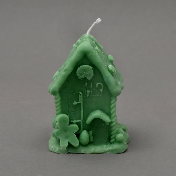 Christmas House Candle (Non-Scented) | White & Green Decorative Holiday Candles, 2 x 4.5 x 5 Inch