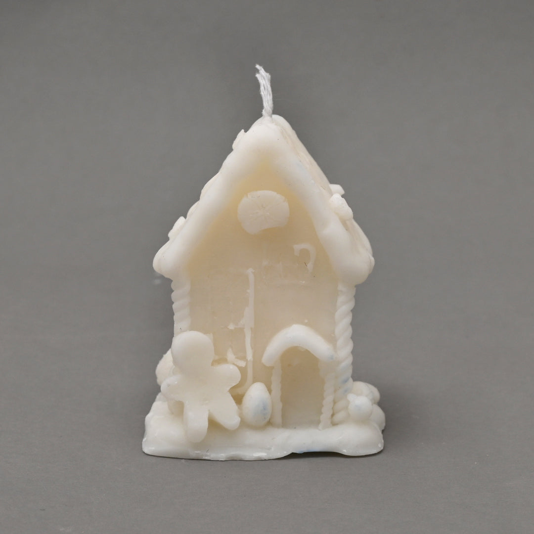 Christmas House Candle (Non-Scented) | White & Green Decorative Holiday Candles, 2 x 4.5 x 5 Inch