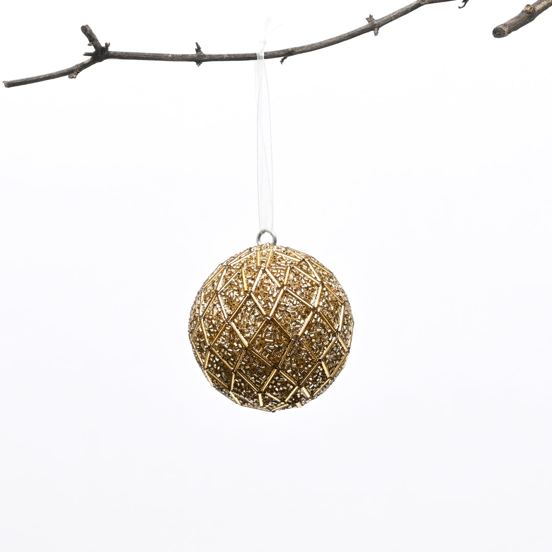 Gold Beaded Hanging Ball Ornaments