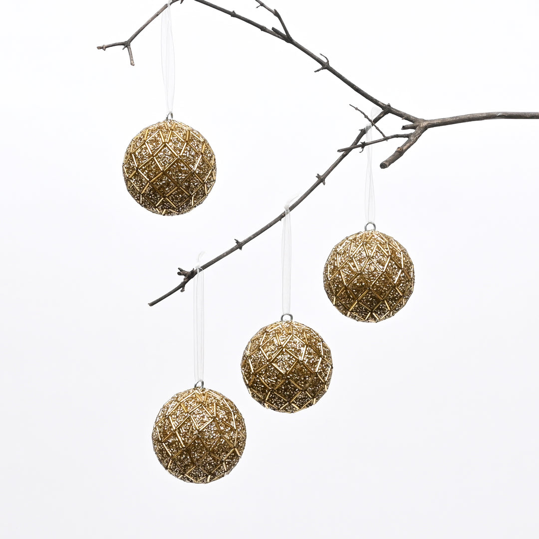 Gold Beaded Hanging Ball Ornaments