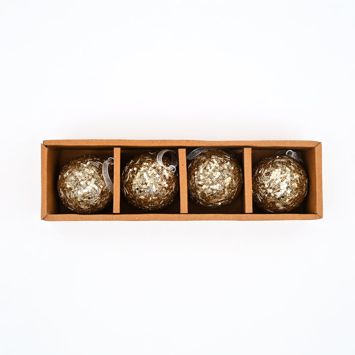 Gold Beaded Hanging Ball Ornaments | Christmas Décor
