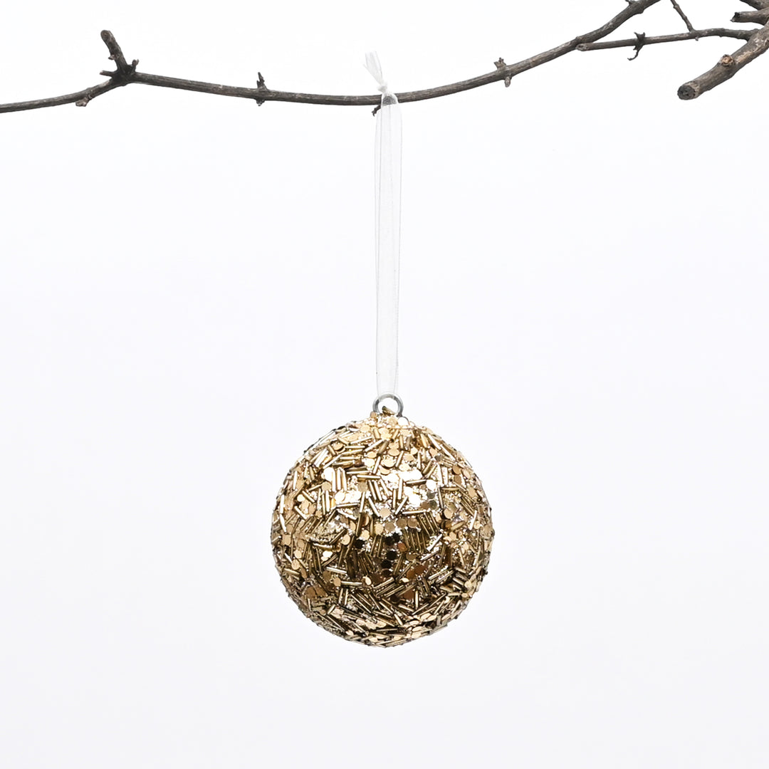Gold Beaded Hanging Ball Ornaments | Christmas Décor