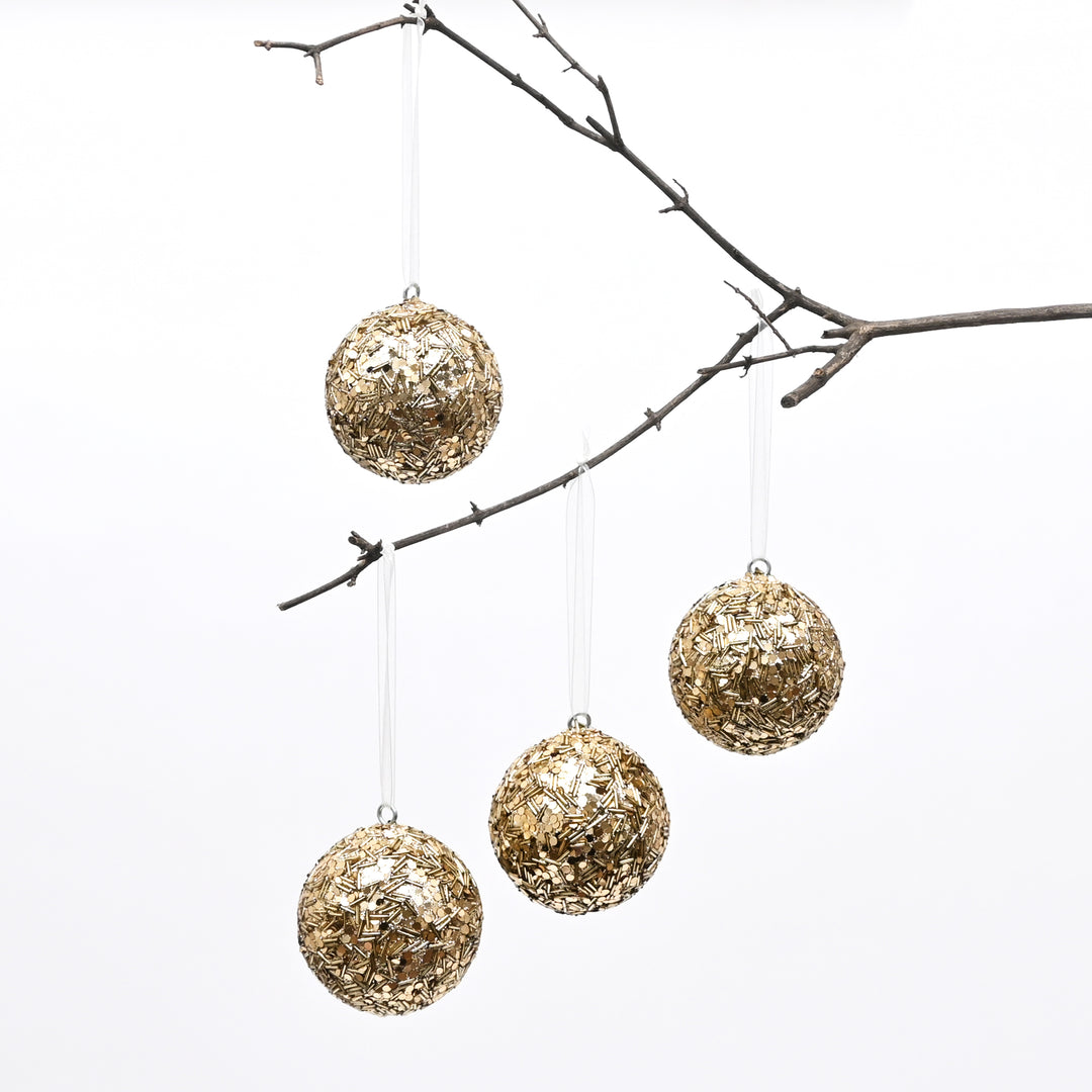 Gold Beaded Hanging Ball Ornaments | Christmas Décor
