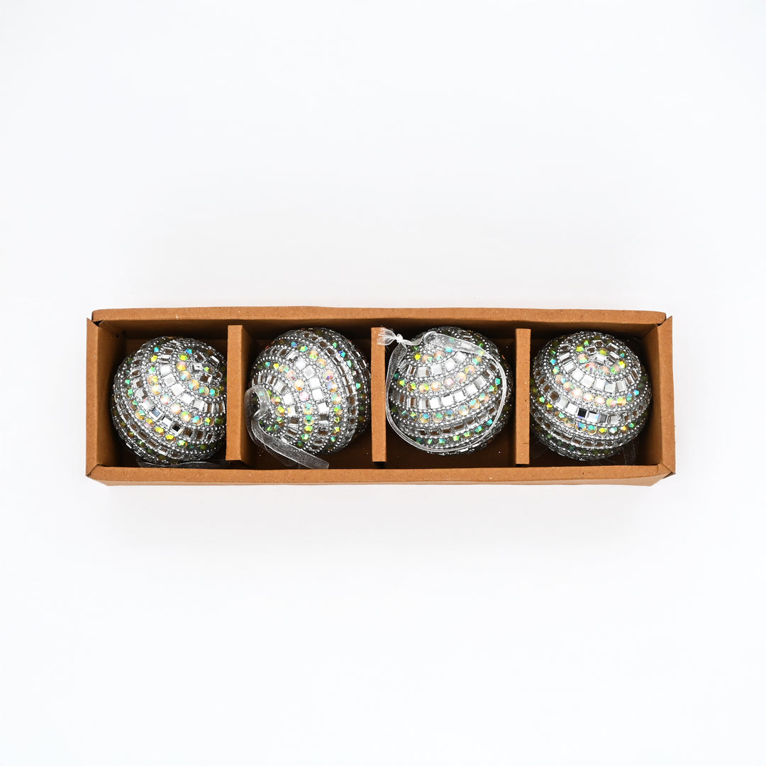 Silver Beaded Hanging Ball Ornaments
